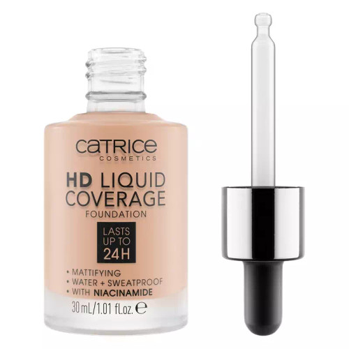 کرم پودر HD کاتریس (Catrice) مدل Liquid Coverage رنگ 032 (Nude Beige) حجم 30 میلی لیتر