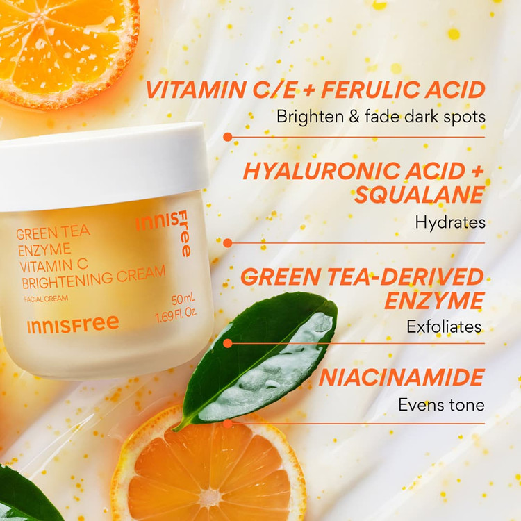 کرم روشن کننده ویتامین سی با آنزیم چای سبز اینیسفری | innisfree Green Tea Enzyme Vitamin C Brightening Cream